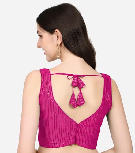 Vihu Fashion Women's Multicolor Sweetheart Neck Georgette Line Soft Sequence Zari Work Sleeves Readymade Saree Blouse