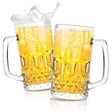 Paysky Beer Mug Set of 2, 22oz Crystal Beer Glasses with Handle, Glass Beer Mugs for Freezer, Gifts for Men