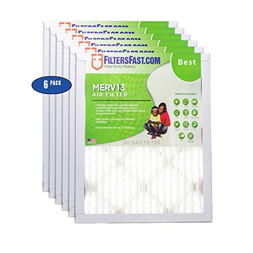 Filters Fast 14x30x1 Air Filter Merv 13, 1" AC Furnace Air Filters, Made in the USA, Actual Size: 13.75" x 29.75" x 0.75”, 6 Pack
