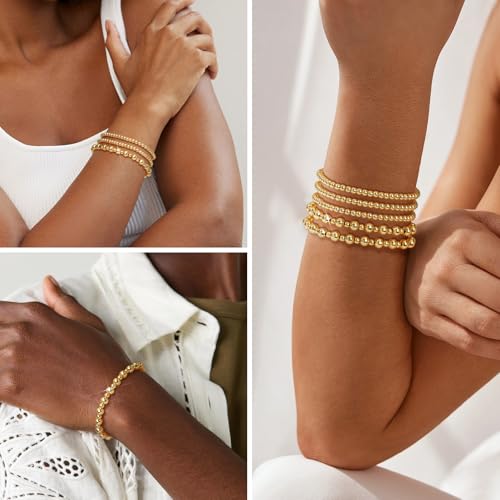 Wowshow Gold Bracelets - 14K Gold Plated Stackable Bead Bracelet Set for Women3
