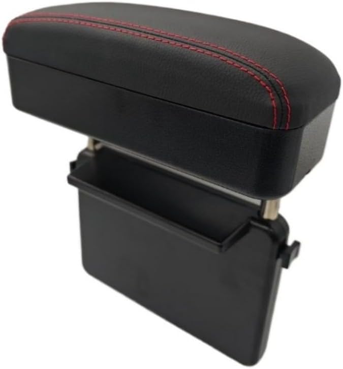 Car Armrest Box Elbow Rest Pad, Arm Rest Extender, Universal Console Storage Organizer, Adjustable Height (Black&Red)