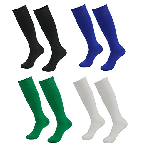 FOMANN Teens Soccer Socks 4 Pack Boys Girls Knee Long Solid Team Socks Children Sport Socks