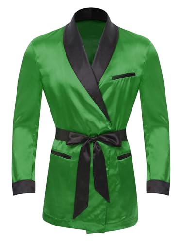 Men's Satin Smoking Jacket Silky Robe Lightweight House Kimono Bathrobe with Belt for Spring Summer3