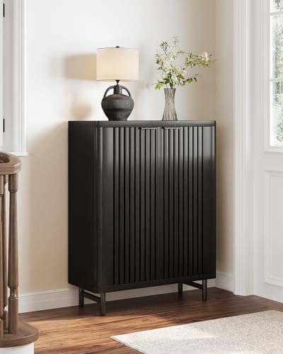 LITTLE TREE 6-Tier Shoe Cabinet with Doors for Up to 24 Pairs, Large Wooden Shoe Storage Cabinet with Adjustable Shelves, Black Freestanding Shoe Organizer Cabinet for Entryway, Hallway