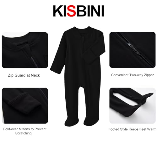 Baby Kids Sleep and Play, Baby Cotton Pajamas with Mitten Cuffs, 2 Way Zipper Footed Sleeper Newborn-12 Months2