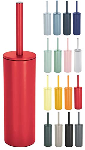 Spirella Brosse WC à Poser Porte-Balai Toilette Pot à Balai Akira en Acier Inoxydable avec Récipient hygiénique Rouge Mat