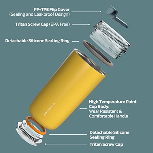 Realcool Coffee Mug Tumbler Travel Mug 100% Leakproof Vacuum Insulated Tumbler With Lid- 12 Oz, Anti-Scald Coffee Cup,Double Wall, Keeps Drinks Hot&Cold-Yellow #TOP3