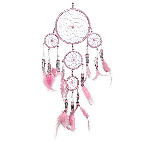 Petit Attrape Rêve Rose Marque Pink Pineapple - Dreamcatcher Indien à Perles Argent & à Plumes Fait Main - Capteur de Rêves et Artisanal - 12 cm de...