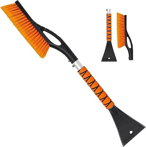 PLACHIDAY Snow Brush & Ice Scraper, 27 Inch, Ice Scrapers for Car Windshield, Detachable Snow Removal Tool with Ergonomic Foam Grip for Cars, Trucks, Suvs (Heavy Duty Abs, PVC Brush)