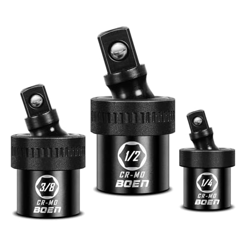 boen Impact Universal Joint Set 1/2', 3/8', 1/4' Drive, 3-Piece Swivel Socket Extensions, Impact Grade Wobble Set Meets ANSI Standards with 2 Size Markings, Chrome Molybdenum Steel for Impact Wrench