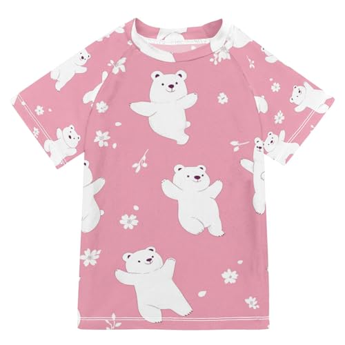 Jucciaco Boys Swimsuit White Bear Cute Cartoon Sunscreen Kids Sun Rashguard Short Sleeve T-Shirts Swimwear Sets UPF 50+