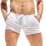 HJINGSUN Mens See Through Shorts Men's Translucent Breathable Sheer Lounge Underwear Compression Short Tights with Drawstring, White, Large