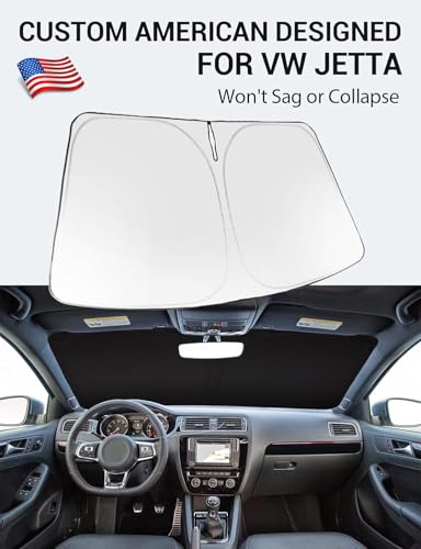 Image of Proadsy 2026 Upgrade Windshield Sun Shade Custom Fit 2011-2018 VW Jetta Foldable Front Sunshade Protector Sun Visor Blocks UV Rays Keep Car Cooler