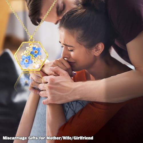 Image of Miscarriage Gifts for Mothers, Forget Me Not Pressed Flowers Necklace, Baby Loss Grief Sympathy Gift for Women, Child Loss Memorial Gifts Jewelry