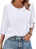 White T Shirts for Women Dressy Casual Plus Size Tops 3/4 Length Sleeve Summer Blouses Beach Vacation Clothes Fashion Women's Clothing L