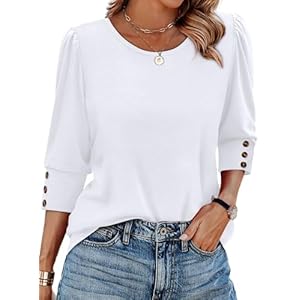 OFEEFAN Womens Tops 3/4 Sleeve with Buttons Dressy Casual Blouses Summer Outfits Beach Vacation Plus Size Spring Clothes