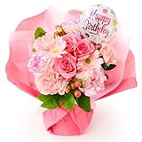 bloomee(ブルーミー) そのまま飾れる ブーケ おまかせ Mサイズ (HappyBirthdayバルーン 付) 生花 ミニ 花束 (ギフト プレゼント お祝い) 退職祝い 結婚祝い 卒業式 開店祝い フラワーギフト (花瓶不要 水いらず)