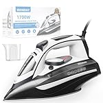 Steam Iron for Clothes Rapid Heating, 1700W Iron with Non-Stick Ceramic Soleplate, 3-Way Auto-Off, Burst of Steam, Self-Cleaning, 14.07oz Water Tank Ironing Clothes for Home, Grey
