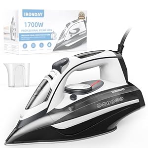 Steam Iron for Clothes Rapid Heating, 1700W Iron with Non-Stick Ceramic Soleplate, 3-Way Auto-Off, Burst of Steam, Self-Cleaning, 14.07oz Water Tank Ironing Clothes for Home, Grey