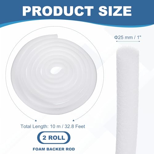 Image of PATIKIL 1 Inch x 33 Feet Backer Rod for Gaps and Joints, 2 Roll Foam Rope Caulk Crack Joint Filler Roll Seal Weather Strip for Home Construction Car, White