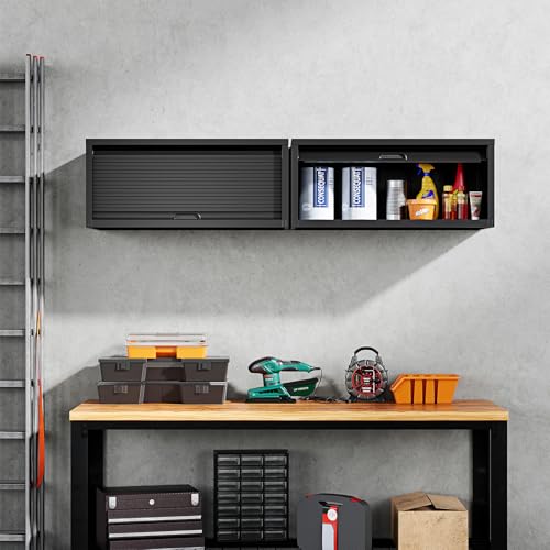 Image of Yizosh Metal Garage Wall Cabinet with Recessed Handle,Wall Mounted Metal Garage Storage Cabinet,Floating Garage Tool Cabinet for Kitchen,Basement,Garage,Warehouse