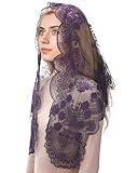 Mantveil Chapel Veils for Church Catholic: Black and Purple Triangle Holy Grail with Cross Embroidered Lace Scarf Mantilla Veil Latin Mass Head Covering