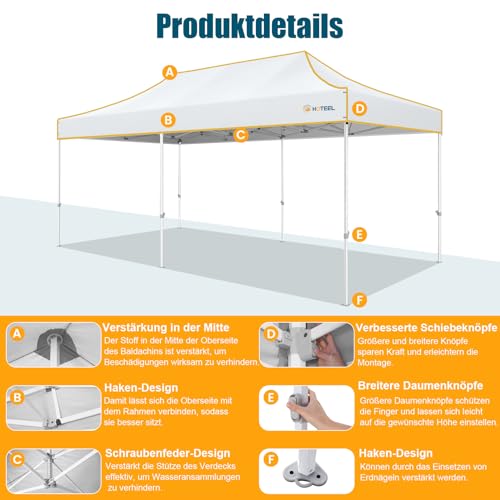 Image of Hoteel Gazebo 3 x 6 Waterproof Stable Winterproof, Reinforced Folding Gazebo with Hexagonal Tube Frame, Anti-UV Party Tent, Foldable Garden Gazebo for Markets, Carry Bag with Wheels, 4 Sand Bags
