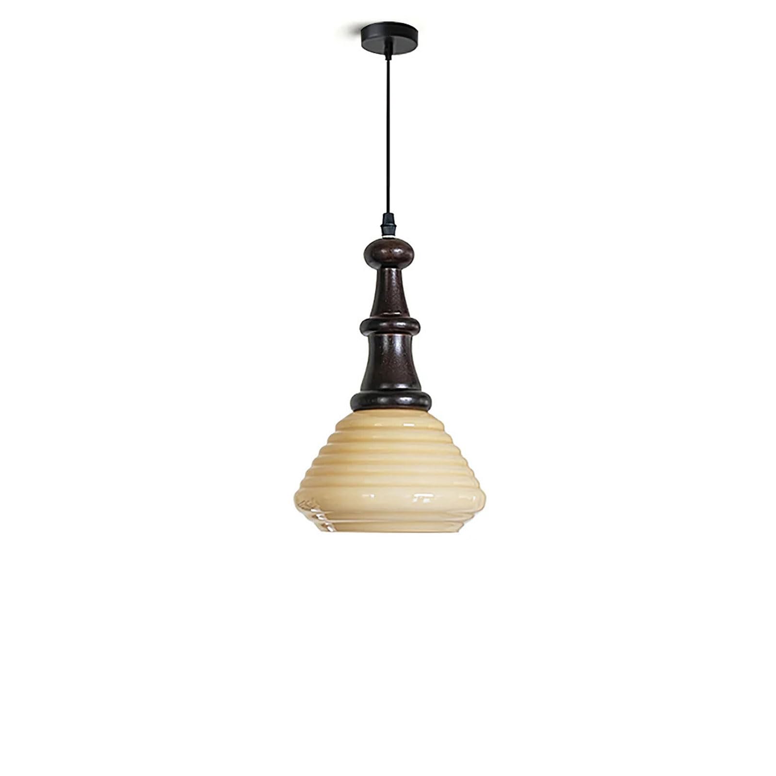 RSZCSMO Modern Solid Wood Bedside Pendant Light 7.09in Creative Cream-Colored Glass Balcony Hanging Lamp Suitable for Bar Counter, Dining Table, Study Lighting Fixture