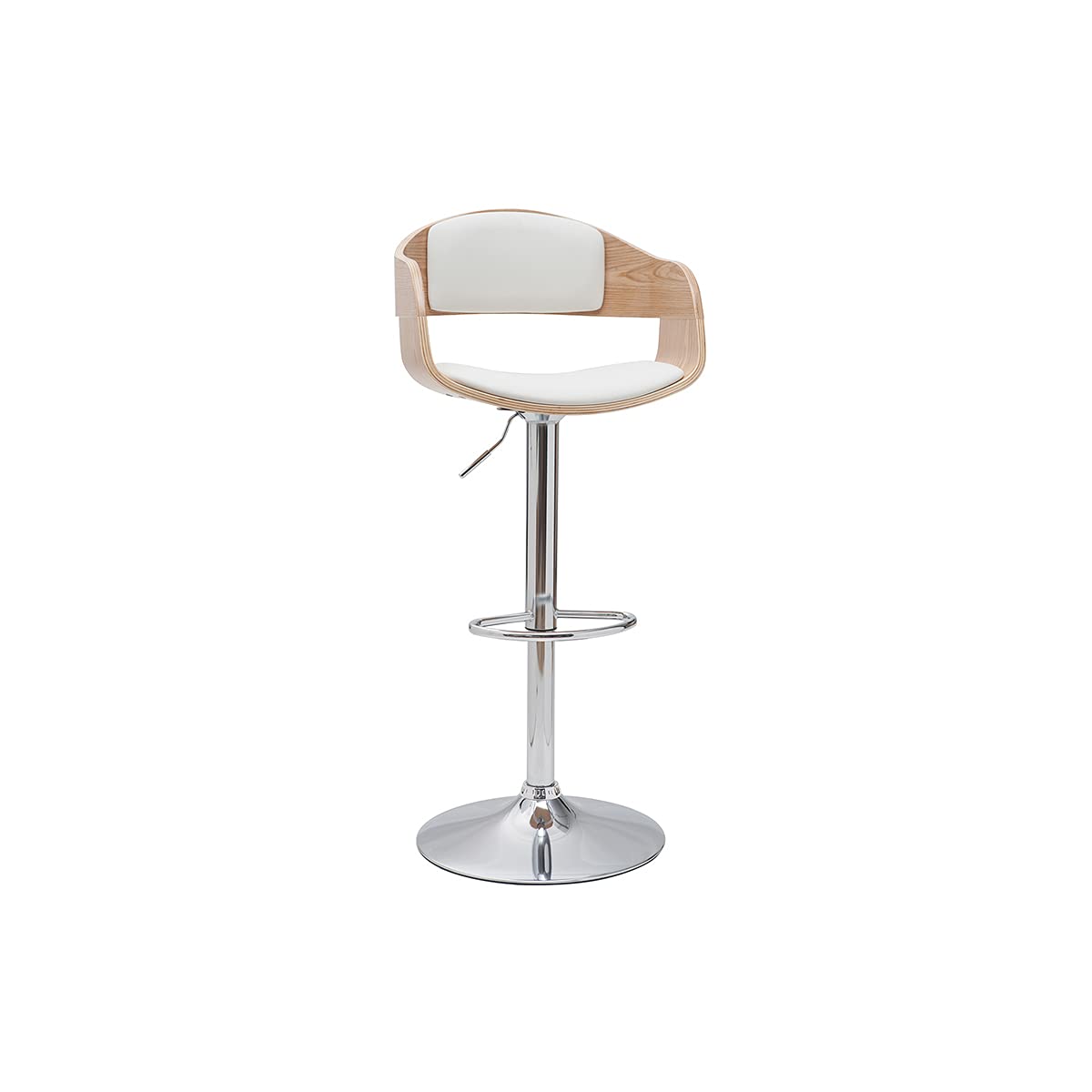 Miliboo EUSTACHE - Taburete de bar, diseño ajustable, color blanco y madera
