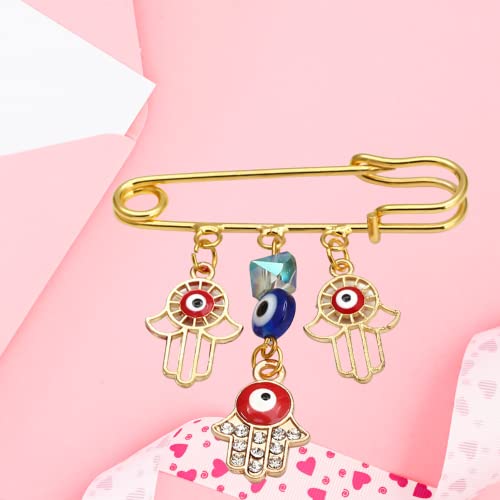 Image of Turkey Evil Eye Rhinestone Charm Blue Lucky Eyeball Hands Brooch Pins Jewelry for Good Luck