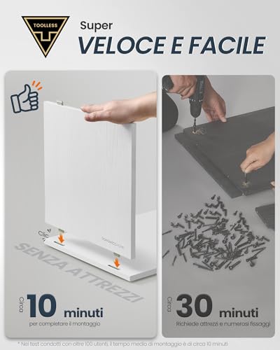 Songmics Home Mobiletto Da Bagno Con Specchio, Montaggio Rapido Senza Attrezzi Toolless, Specchio Con Vano Contenitore, Ripiani Regolabili E Ante, Moderno, 15 X 60 X 55 Cm, Bianco Neve BBC114WE01 - 4