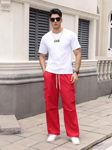 OYOANGLE Men's Baggy Cargo Pants Elastic Drawstring Waist Flap Pocket Y2K Hip Hop Trousers3
