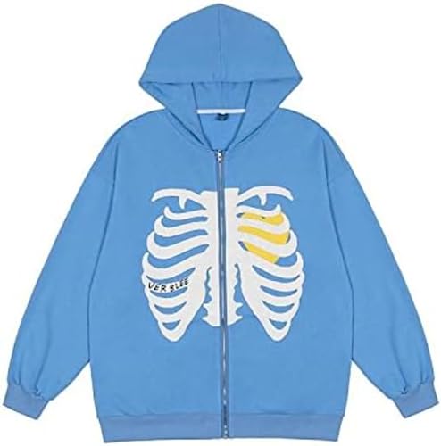 Skeleton Zip Up Hoodie Y2k Skeleton Sweatshirt Jacket Streetwear Hoodies for Men Women Thoracic Heart Skull Hoodie3