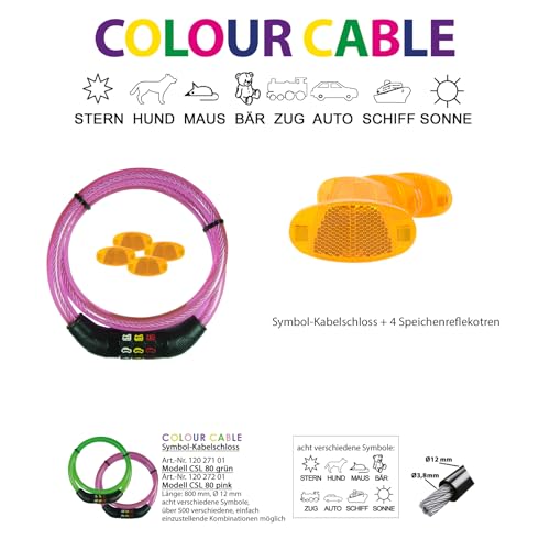Symbol-Kabelschloss pink + 4 Speichenreflektoren