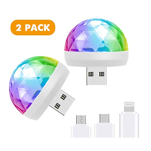 USB Mini Disco Light Ball Lamp for Party, 2 Pack Sound Control Colorful