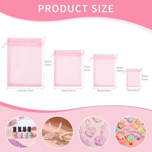 Image of 50PCS Organza Bags 6x9 Pink, Large Gift Bags for Women, Cute Mesh Drawstring Pouches Sheer Baggies for Packaging Jewelry Candy Sachet Treats Mother's Day Wedding Birthday Baby Shower Favors