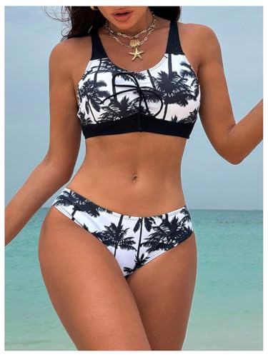 SweatyRocks Women's 3 Piece Swimsuit Tropical Print Bikini Set with Cover Up Skirts3