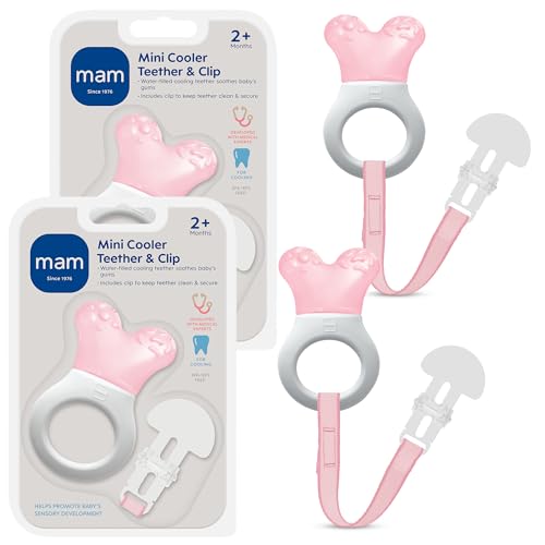 Image of MAM Mini Cooler Baby Teether with Clip (2 Pack) – Cooling Teething Rings for Teething Relief, Lightweight Easy-Grip Design, Reaches Back Teeth, Refrigerator Safe Infant Teething Toy