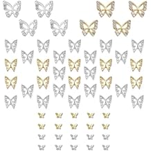 Golden & Silver 3D Butterfly Nail Charms - 58pcs, Includes 8 Rhinestones & 50 Alloy Studs - DIY Nail Art Crystals & Diamonds Decor Supplies