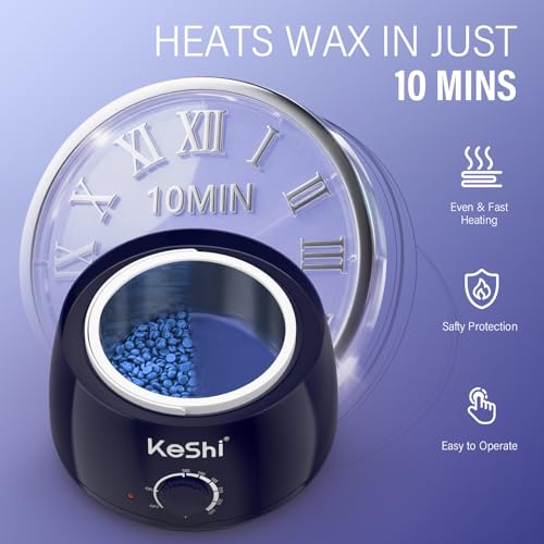 Image of KeShi Waxing Kit, Painless Hair Removal Wax Warmer with 6 Bags Hard WaxBeans for Full Body, Legs, Face, Eyebrows & Bikini- Ideal for Both Women & Men(Navy Blue)