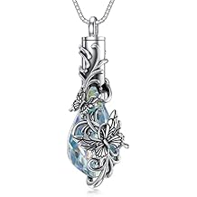 PELOVNY Urn Necklace for Ashes 925 Sterling Silver Butterfly Dragonfly Bee Phoenix Hummingbird Urn Necklaces Animal Crystal Cremation Jewelry for Ashes Cat Dog Pet Memorial Gifts