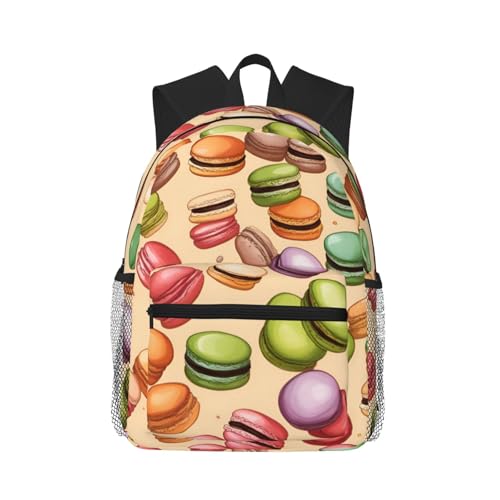Sac à dos polyvalent décontracté noir avec imprimé macaron biscuit One Size