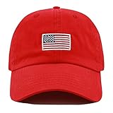 USA Flag & Embroidery Premium 100% Cotton Low Profile Adjustable Baseball Dad Cap (Flag-Red)