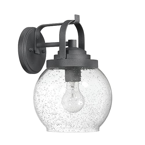 Bertram - Industrial Lantern Seedy Glass Globe and Metal Wall Mounted Outdoor Light, Distressed Zinc