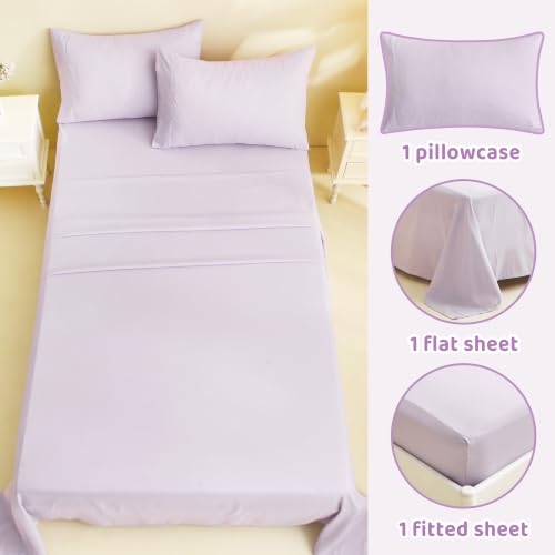 Image of Viviland 3 Pieces Girls Twin Sheets Set Kids, Misty Purple Bed Sheets