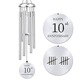 10th Wedding Anniversary Tin Gift for Couples, Deep Tone Aluminum Wind Chimes for Outside, 10 Years of Marriage Keepsake Decor for Wife, Husband, 26 Inch