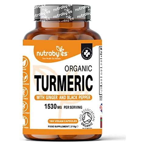 Organic Turmeric Capsules - High Strength | Turmeric and Black Pepper Capsules with Ginger | Turmeric Supplements | Turmeric Capsules High Strength | Certified Organic Turmeric Tablets | 180 Capsules Cover