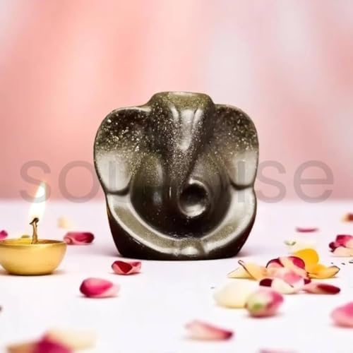 Image of Soulwise Lord Ganesha Pyrite Idol, Natural Stone Figurine, Black Grey Crystal Formation, Religious Home Decor, Point Shape,3 inch Diameter, Polished Finish