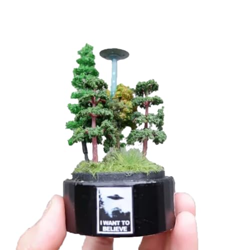 UFO Diorama,Miniature Forest Scene with Alien Spaceship Model,Desktop Sci-Fi Decor for Office or Home,Handmade Display with Trees and Flying Saucer,I Want to Believe Gift,(UFO Diorama,1PC)