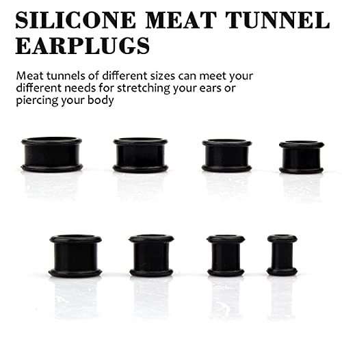LEEQ 16 Stück Silikon Edelstahl Fleisch Tunnels Ohrdehner Plug Körper Piercing Expander, Schwarz